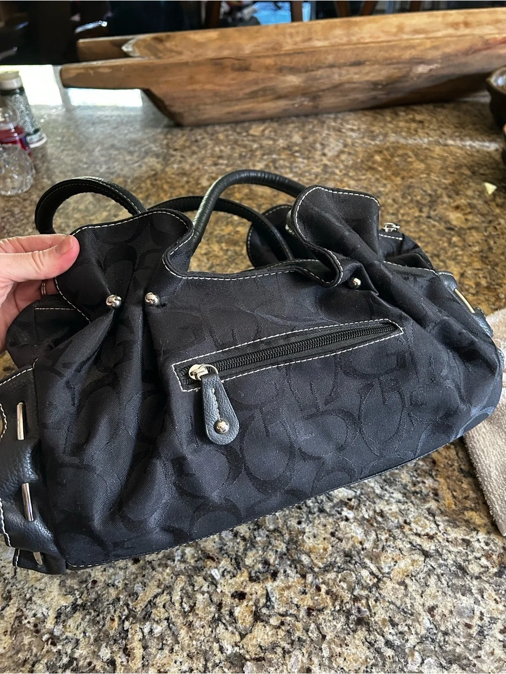 Y2K GUESS Signature G-Monogram Black Jacquard Satchel Bag with Silver Hardware